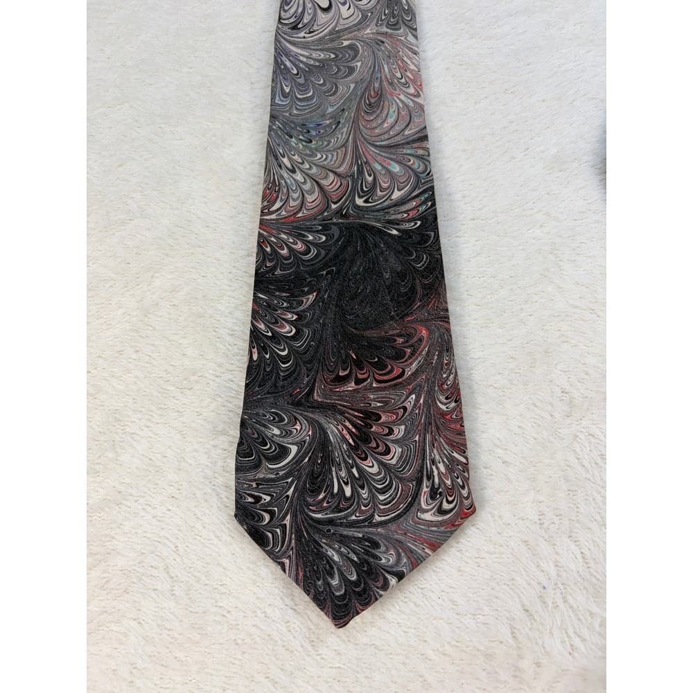 Michael Kensinger Black Hand Marbled Silk Necktie Mens One Size Excellent